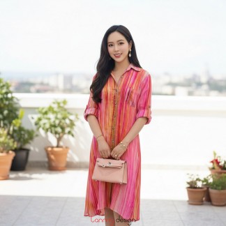 Váy lụa sơ mi cài khuy suốt, 1 túi ngực ROBERTA LLT44